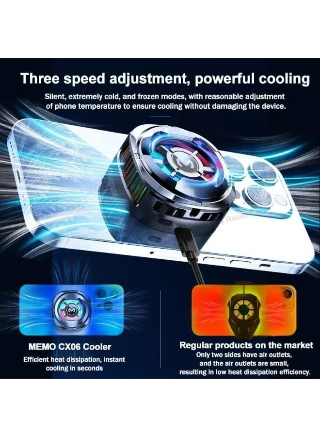 Memo Magnetic Mobile Phone Cooler CX06 , 2-in-1 Magnetic & Clip Mount, Semiconductor Radiator with Digital Temperature Display, 3-Speed Silent Fan, RGB LED Gaming Design, Universal for iOS & Android - Image 5